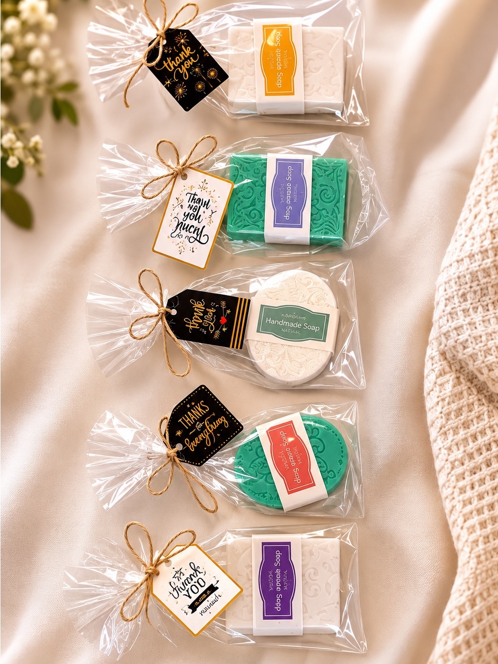 Handmade Green & White Guest Soaps - Pack of Decorative Bars